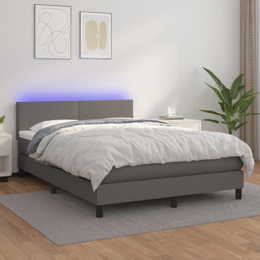 VidaXL Boxspring met LED en matras 140x190 cm Boxspring Led Lamp Kunstleer Slaapcomfort Tweepersoonsbed Groot Formaat Modern Design Bedroom Furniture