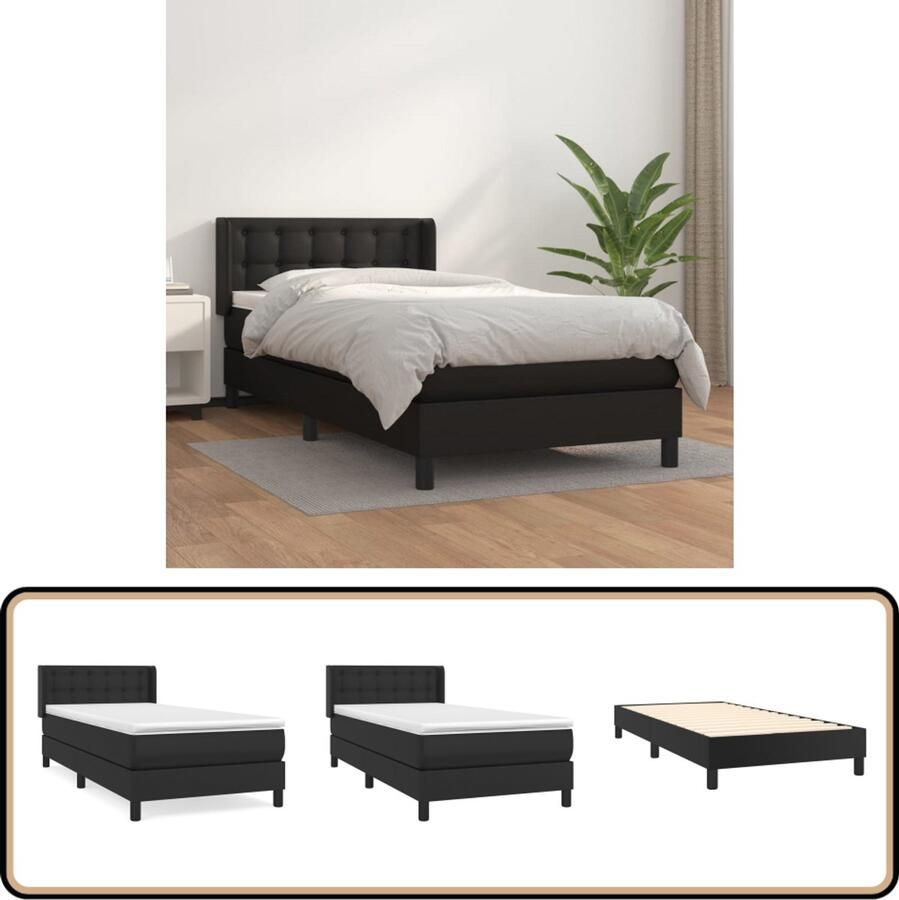 VidaXL Boxspring Kunstleer 90x200 cm Zwart Boxspringbed Slaapcomfort Kunstleder Verstelbare Hoofdbord Pocketvering Middelduur Zwarte Kleur