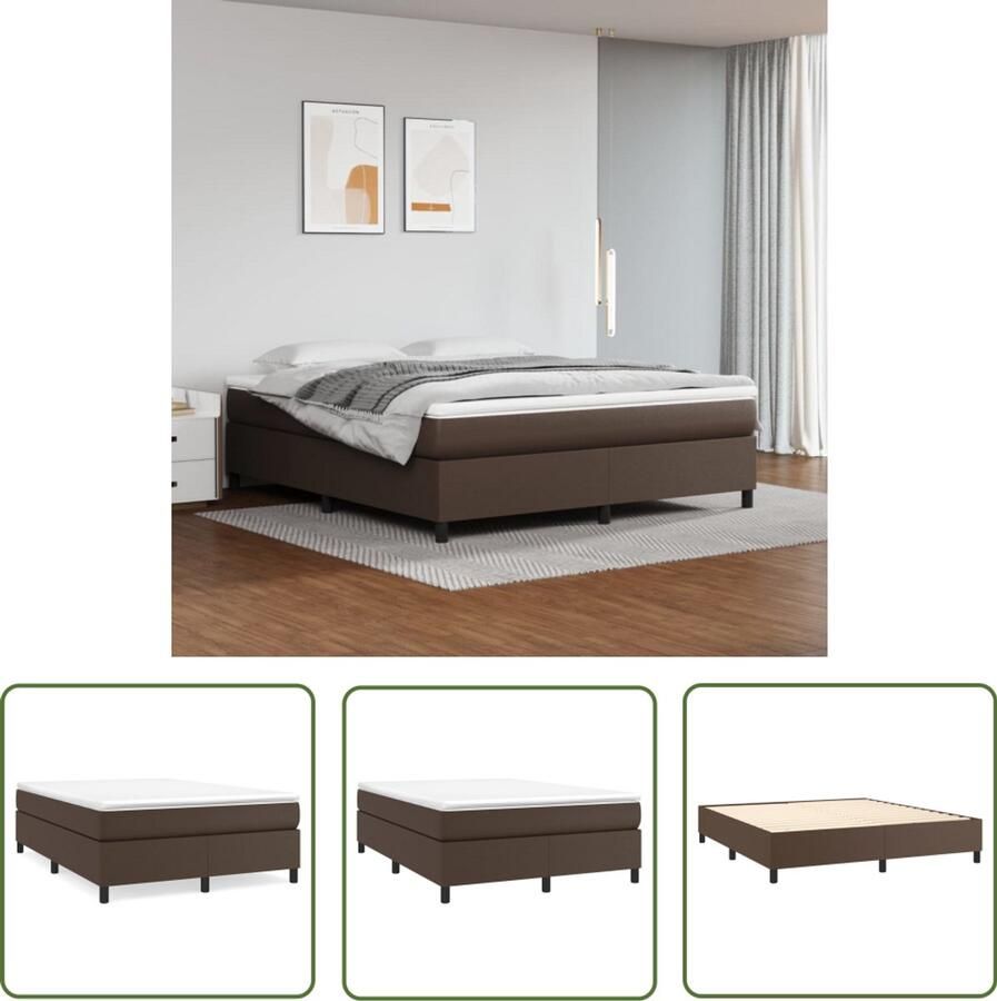 VidaXL Boxspring Kunstleer Bruin 160x200 cm Boxspringbed Boxspring Bed Frame Tweepersoonsbed Lederlook Kunstleder Middenhard Matras Pocketvering Relaxen Slapen