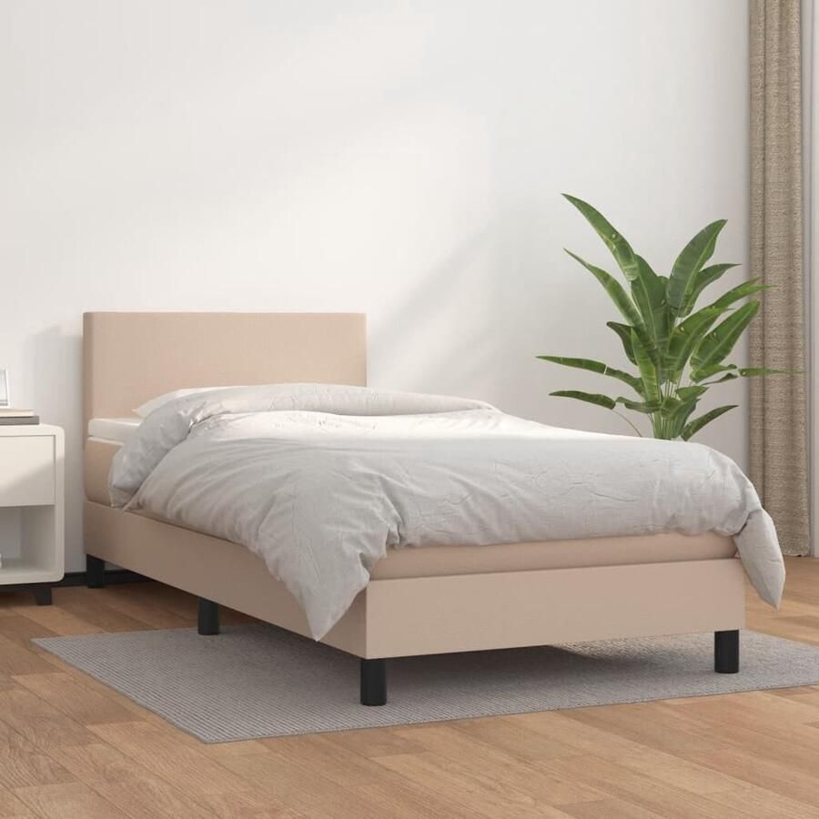 VidaXL Boxspring Kunstleer Cappuccino 100x200 cm Boxspring Bed Kunstleder Bed Bruine Boxspring Tweepersoons Bed Kapstok Bedroom Furniture - Foto 2