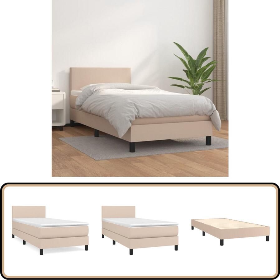 VidaXL Boxspring Kunstleer Cappuccino 100x200 cm Boxspring Bed Kunstleder Bed Bruine Boxspring Tweepersoons Bed Kapstok Bedroom Furniture