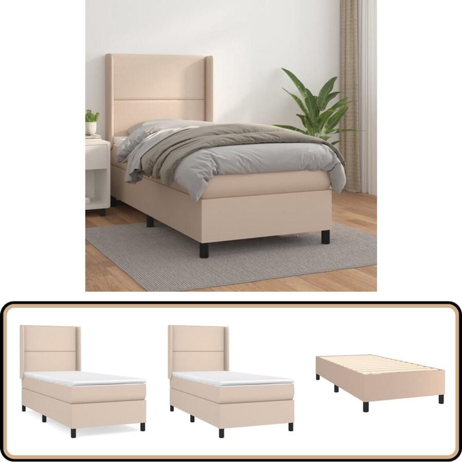 VidaXL Boxspring Kunstleer Cappuccino 90x190 cm Boxspringbed Boxspring Bed Kapstok Bedroom Furniture Slaapkamermeubelen Bruine Bed Bruin