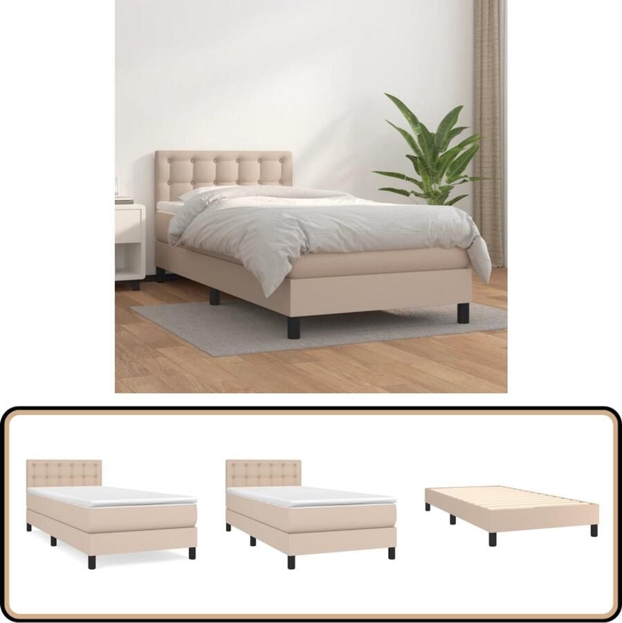 VidaXL Boxspring Kunstleer Cappuccino 100x200 cm Boxspringbed Kunstleder Bed Bruine Boxspring Tweepersoons Bed Boxspring Frame - Foto 2