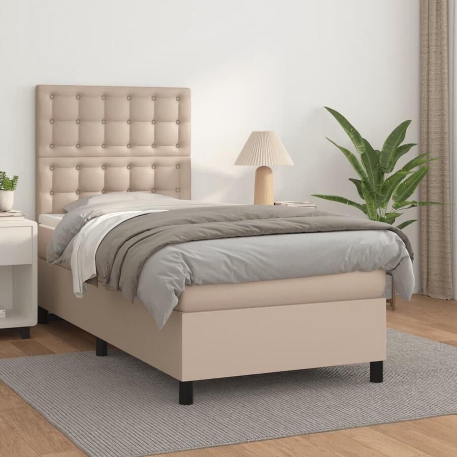 VidaXL Boxspring Kunstleer Cappuccino 100x200 cm Boxspringbed Kunstleder Bed Tweepersoons Bed Verstelbare Hoofdbord Pocketveer Matras Middelhard Matras Bruine Bed - Foto 2