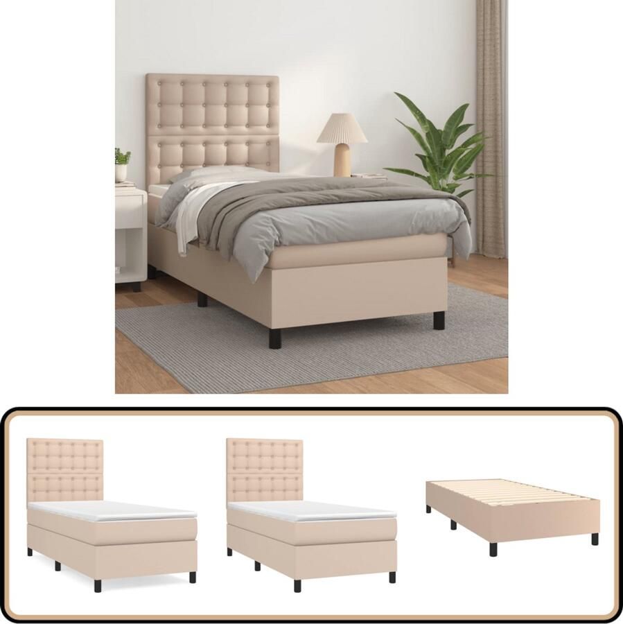 VidaXL Boxspring Kunstleer Cappuccino 100x200 cm Boxspringbed Kunstleder Bed Tweepersoons Bed Verstelbare Hoofdbord Pocketveer Matras Middelhard Matras Bruine Bed
