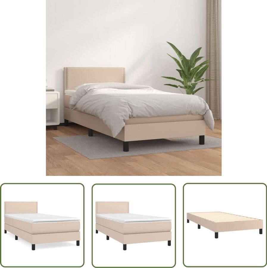 VidaXL Boxspring Kunstleer Cappuccino 100x200 cm Boxspringbed Slaapkamermeubelen Kapstok Bruine Bank Lederlook Hoofdbord Tweepersoonsbed King Size Bed