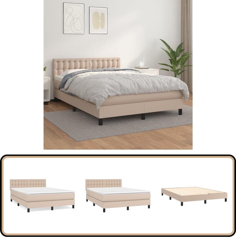 VidaXL Boxspring Kunstleer Cappuccino 140x190 cm Boxspring Bed Slaapcomfort Lederlook Bed Kapstok Frame Tweepersoons Bed