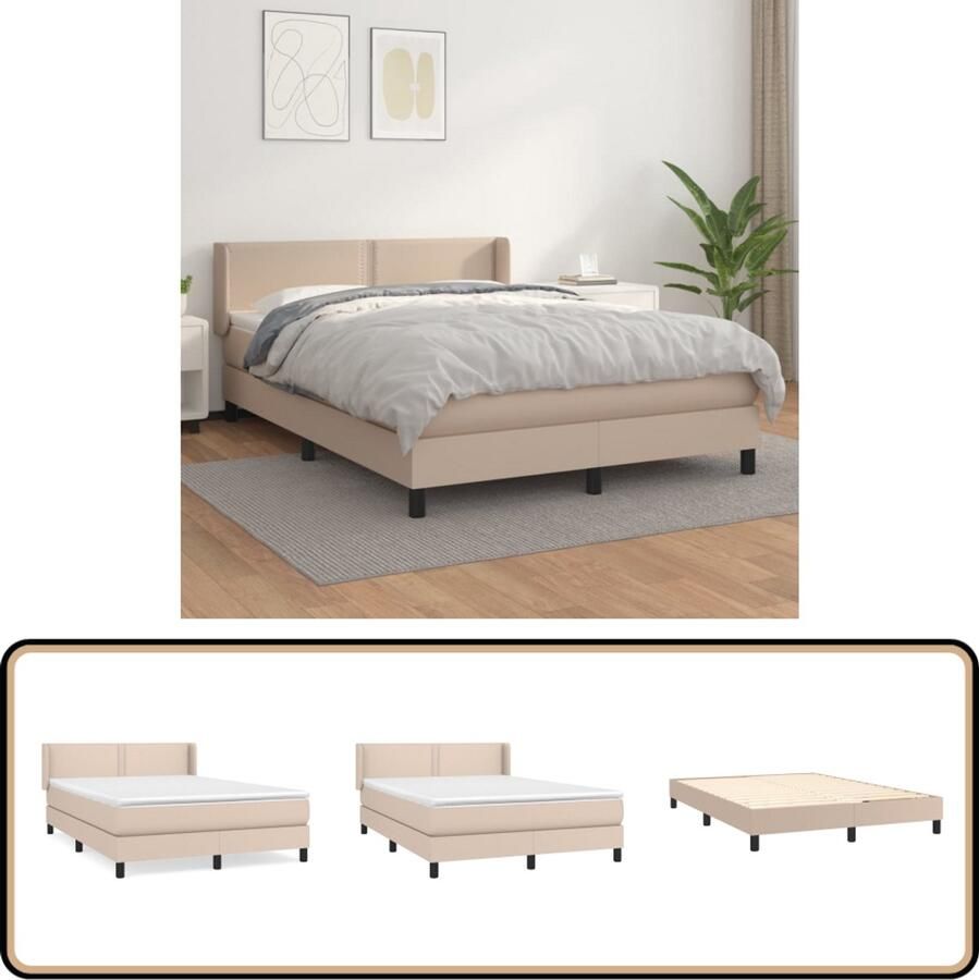 VidaXL Boxspring Kunstleer Cappuccino 140x190 cm Boxspringbed Boxspring Kapstok Bedroom Furniture Bruine Meubels Lederlook Design Bed Tweepersoonsbed King Size Bed