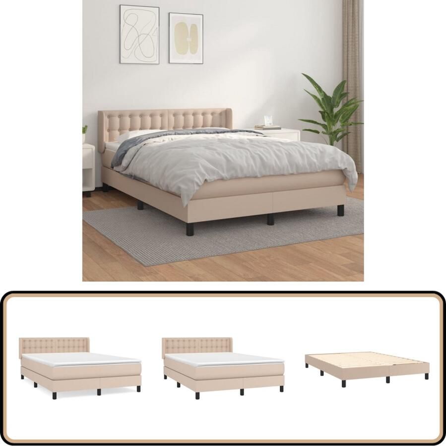 VidaXL Boxspring Kunstleer Cappuccino 140x190 cm Boxspringbed Boxsprings Slaapkamer Meubels Bruine Boxspring Lederlook Bed