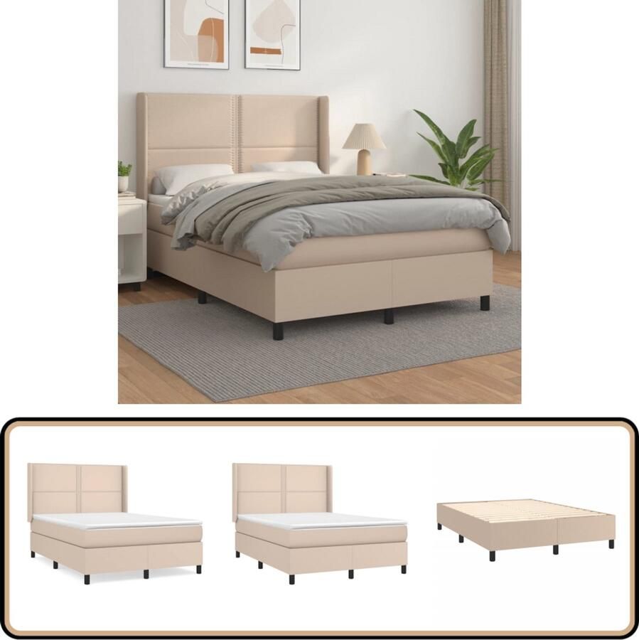 VidaXL Boxspring Kunstleer Cappuccino 140x190 cm Boxspringbed Kunstleder Bed Bruine Boxspring Kapstok Bedroom Furniture Slaapkamer Meubels