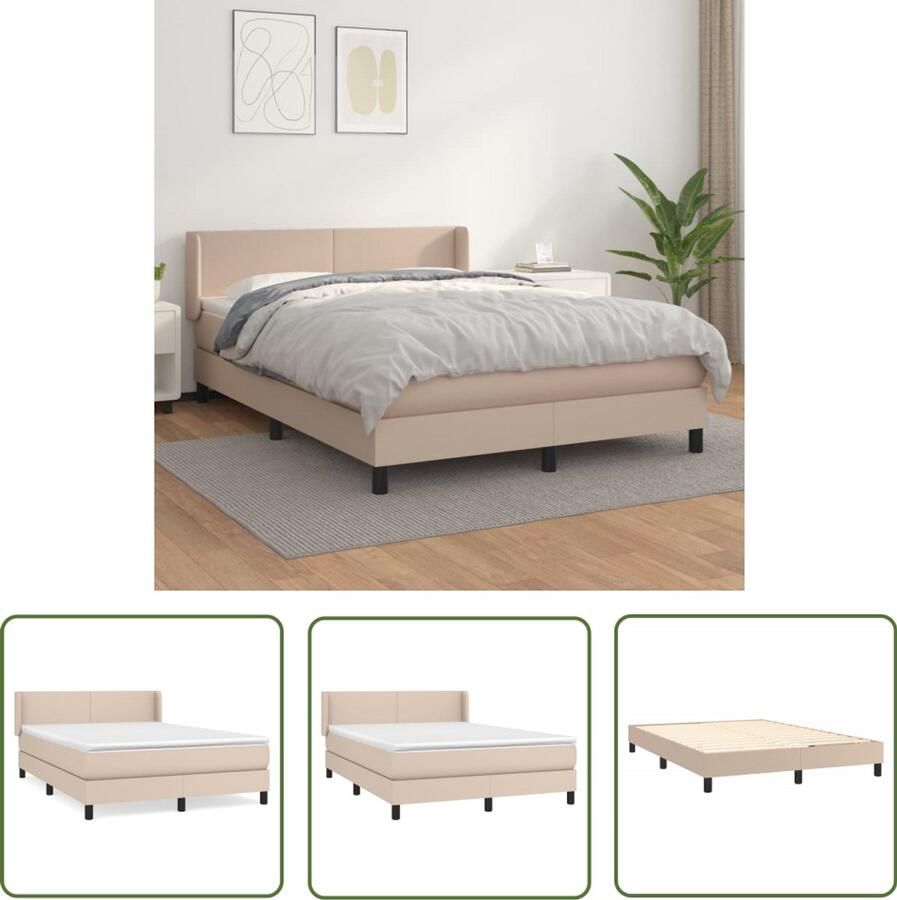 VidaXL Boxspring Kunstleer Cappuccino 140x190 cm Boxspringbed Kunstleder Bed Frame Boxspring Slaapkamer Meubels Tweepersoons Bed Bruine Bed Groot Bed Kapstok
