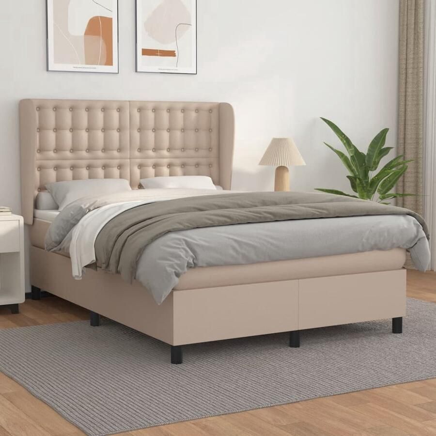 VidaXL Boxspring Kunstleer Cappuccino 140x200 cm Boxspring Bed Kunstleder Bed Pocketveer Matras Middenhard Matras Tweepersoons Bed