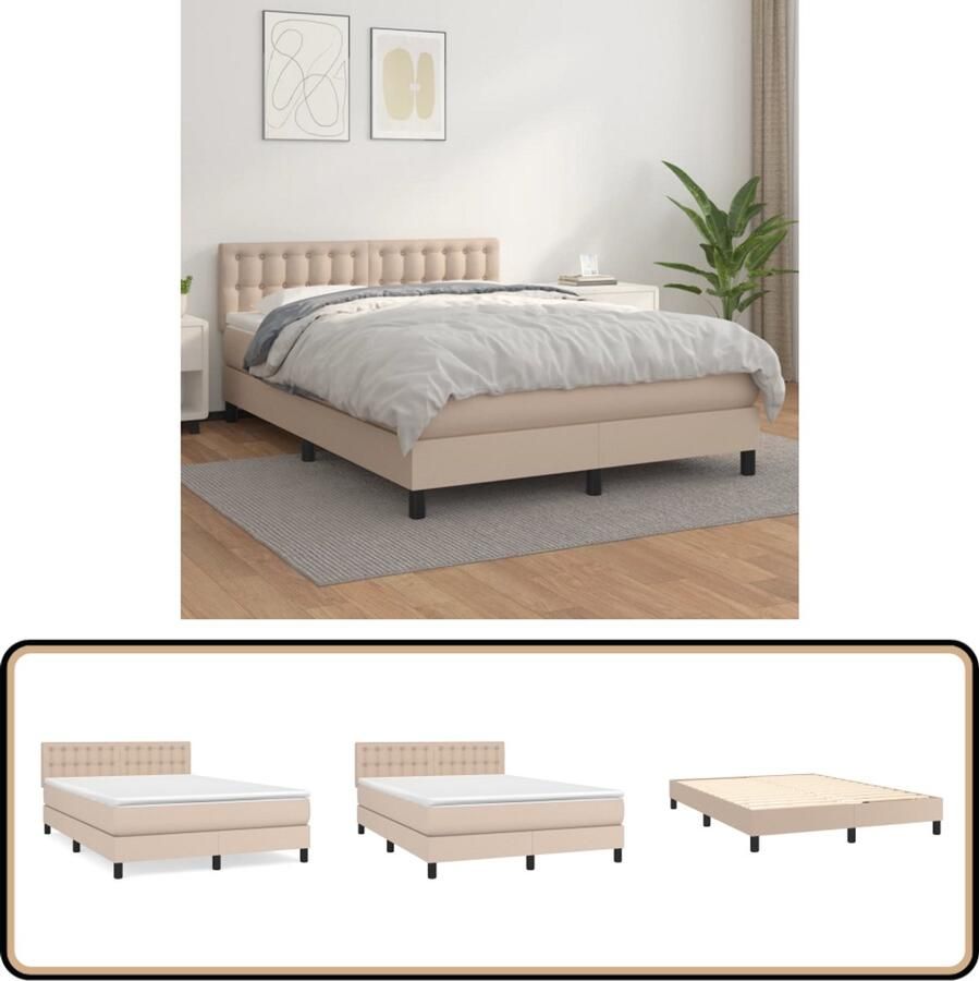 VidaXL Boxspring Kunstleer Cappuccino 140x200 cm Boxspringbed Kunstleder Bed Bruine Boxspring Tweepersoons Bed Boxspring 140x200