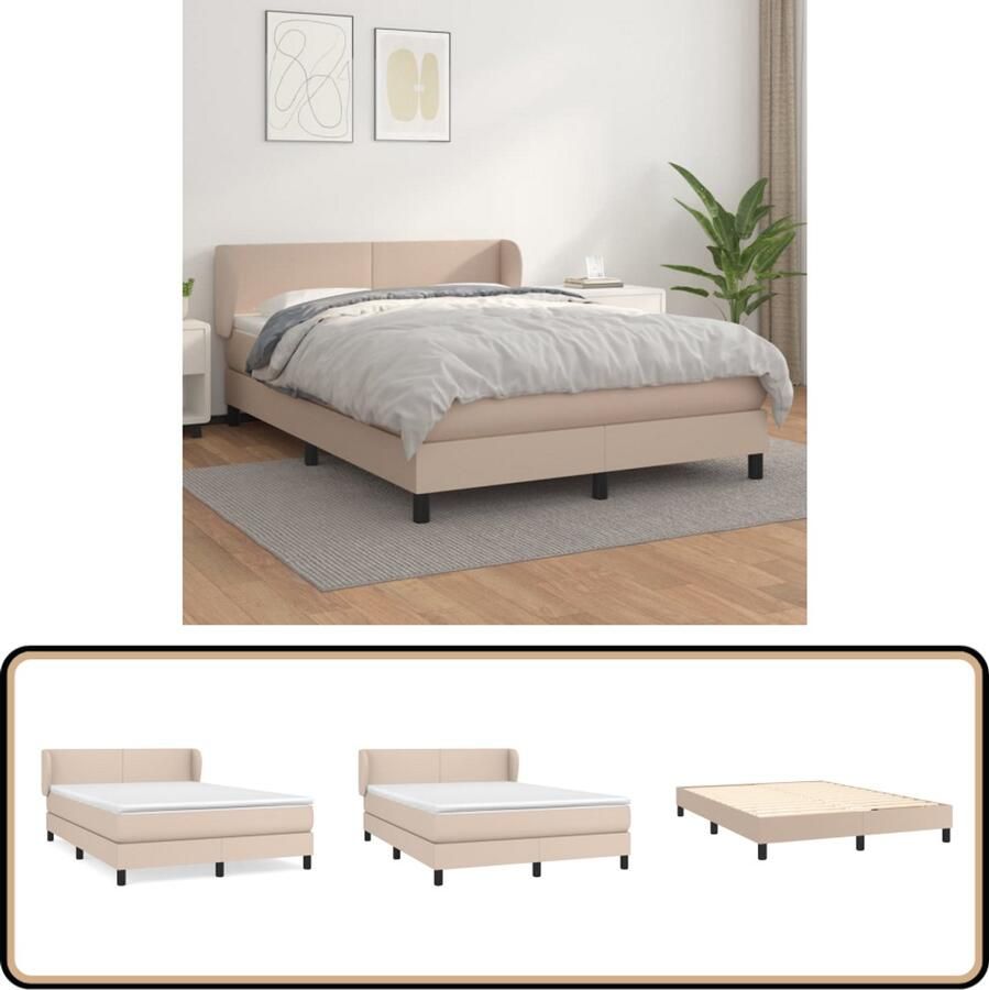 VidaXL Boxspring Kunstleer Cappuccino 140x200 cm Boxspringbed Kunstleder Bed Hoofdbord Verstelbaar Bruin Bed Slaapcomfort
