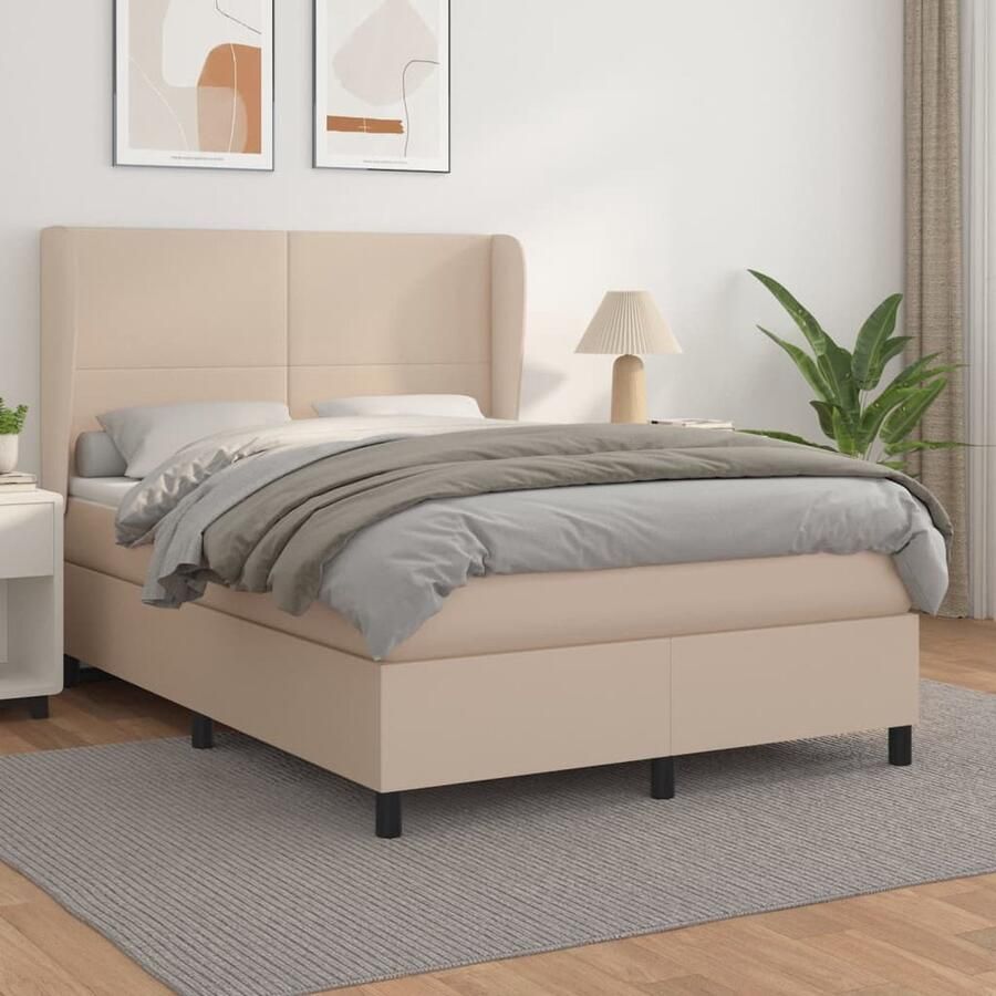 VidaXL Boxspring Kunstleer Cappuccino 140x200 cm Boxspringbed Slaapcomfort Boxspring Bed Kopen Bruine Bed Lederlook Bed Kapstok Bedroom Furniture - Foto 2