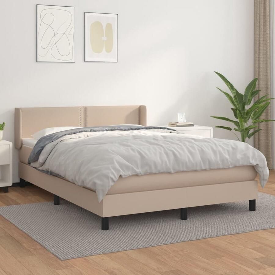 VidaXL Boxspring Kunstleer Cappuccino 140x190 cm Boxspringbed Boxspring Kapstok Bedroom Furniture Bruine Meubels Lederlook Design Bed Tweepersoonsbed King Size Bed - Foto 2