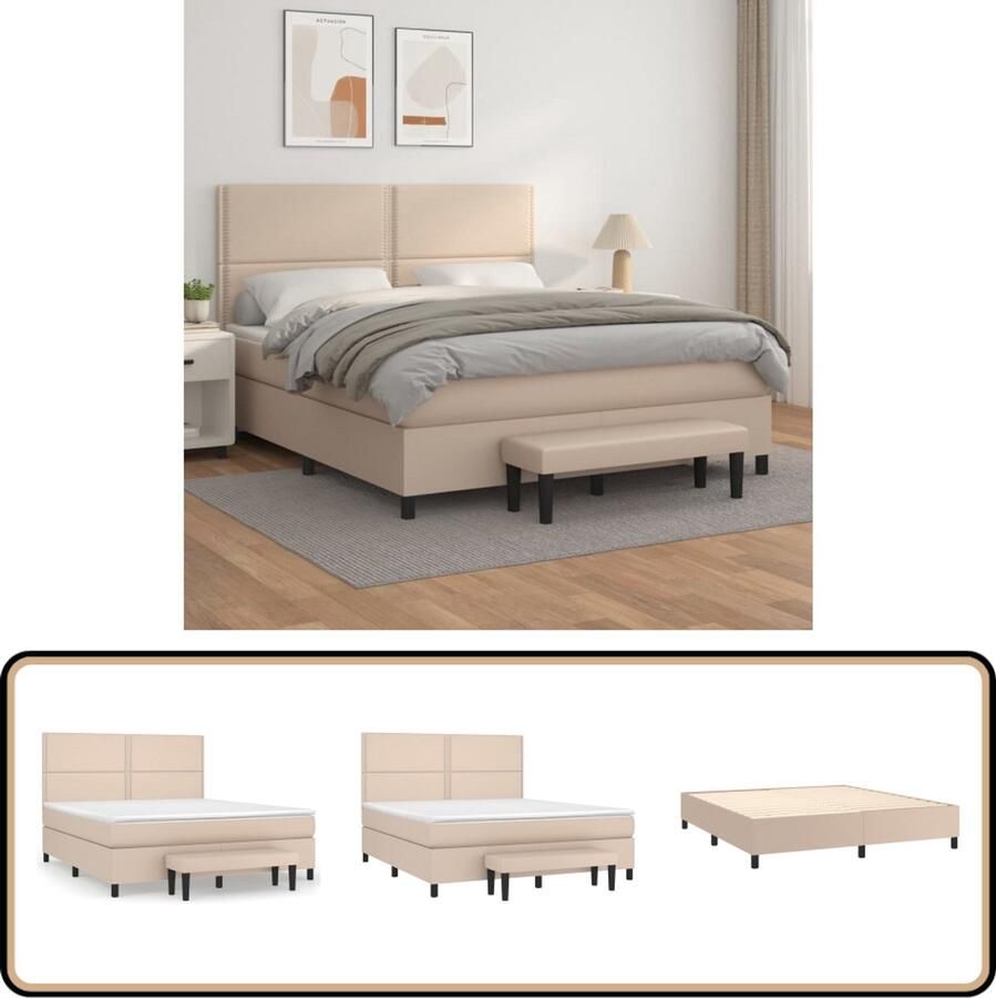VidaXL Boxspring Kunstleer Cappuccino 160x200 cm Boxspringbed Slaapcomfort Boxspring Matras Hoofdbord Kunstleder Bruine Kleur Bedroom Furniture