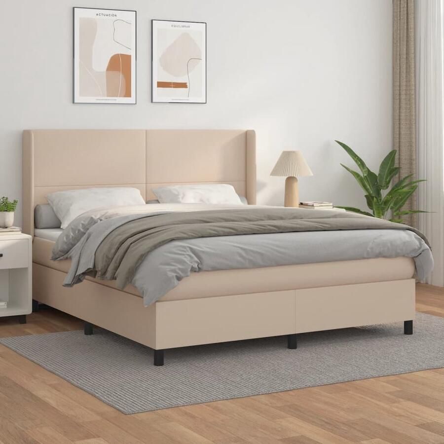 VidaXL Boxspring Kunstleer Cappuccino 160x200 cm Boxspringbed Slaapcomfort Kapstok Bedroom Furniture Bruine Meubels Lederlook Tweepersoonsbed - Foto 2