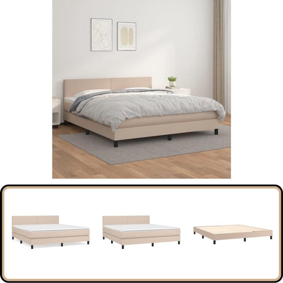 VidaXL Boxspring Kunstleer Cappuccino 160x200 cm Boxspringbed Slaapcomfort Kapstok Tweepersoonsbed Bruine Bank