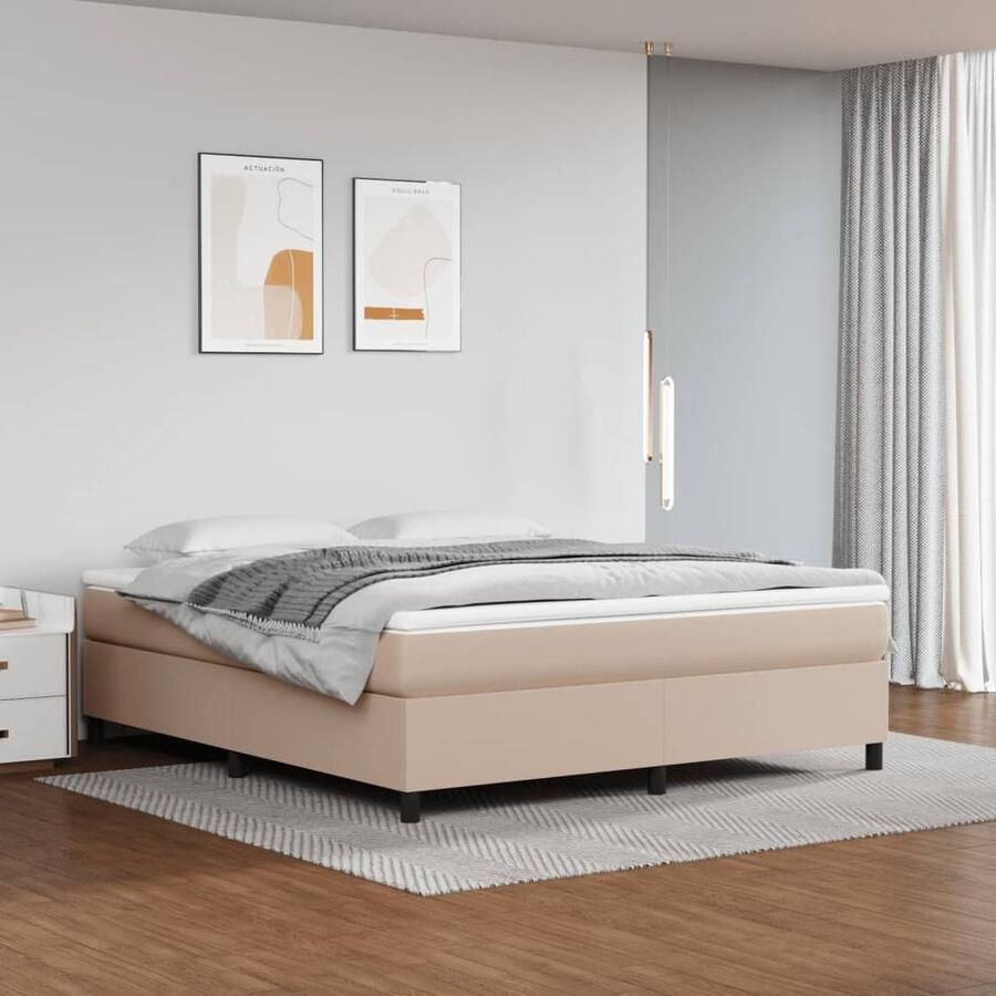 VidaXL Boxspring Kunstleer Cappuccino 160x200 cm Boxspringbed Slaapcomfort Kunstleder Pocketvering Bruin 160x200 Cm - Foto 2