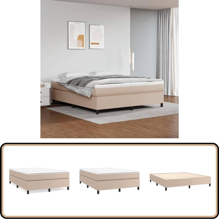 VidaXL Boxspring Kunstleer Cappuccino 160x200 cm Boxspringbed Slaapcomfort Kunstleder Pocketvering Bruin 160x200 Cm