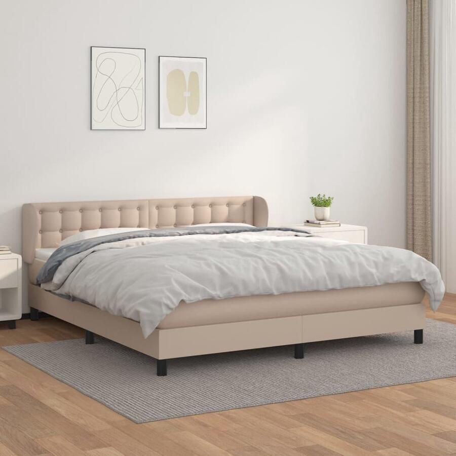 VidaXL Boxspring Kunstleer Cappuccino 180x200 cm Boxspring Bed Frame Kapstok Bedroom Furniture Lederlook Pocketed Spring Mattress Koffiebruin Tweepersoonsslaapbank Kingsize Bed Relaxen Slaapplatform - Foto 2