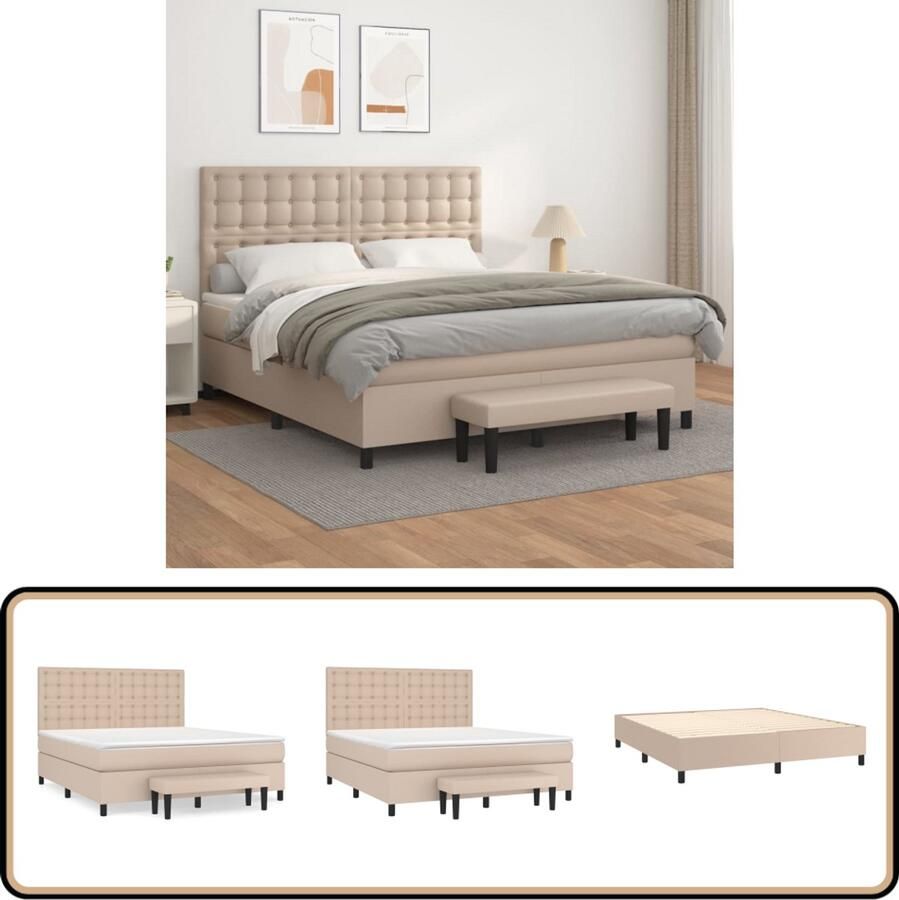 VidaXL Boxspring Kunstleer Cappuccino 180x200 cm Boxspring Slaapcomfort Kapstok Bedroom Furniture Lederlook