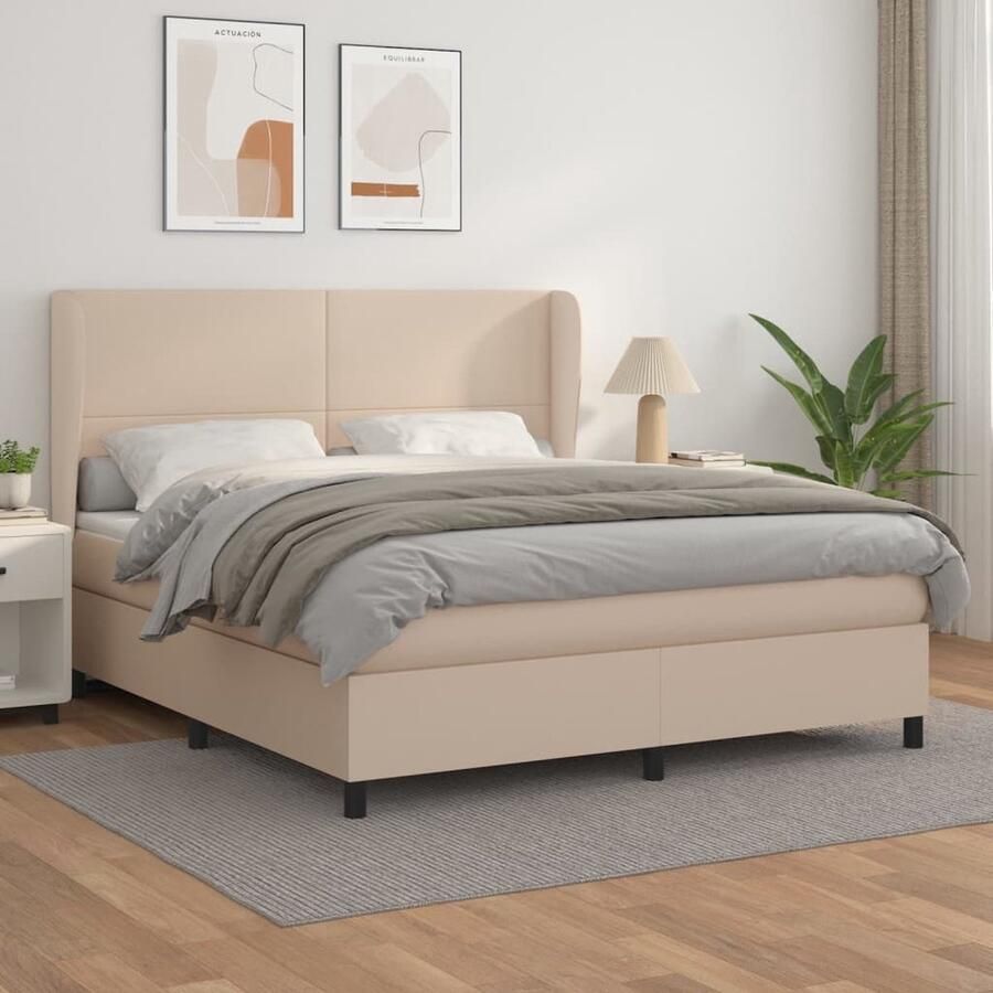VidaXL Boxspring Kunstleer Cappuccino 180x200 cm Boxspringbed Boxspring Bed Frame Kapstok Bruine Bank Lederlook Bedroom Furniture Slaapkamer Meubels - Foto 2