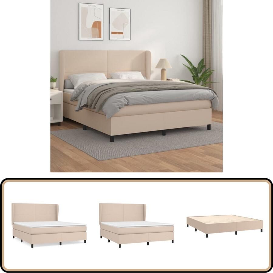 VidaXL Boxspring Kunstleer Cappuccino 180x200 cm Boxspringbed Boxspring Bed Frame Kapstok Bruine Bank Lederlook Bedroom Furniture Slaapkamer Meubels
