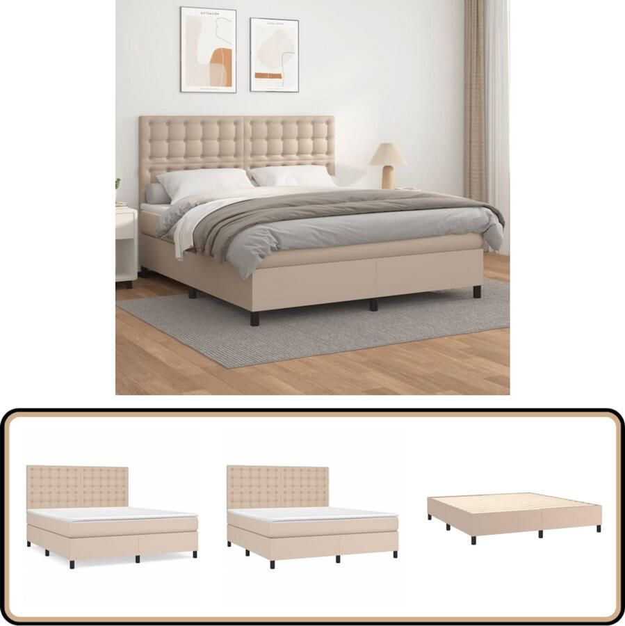 VidaXL Boxspring Kunstleer Cappuccino 180x200 cm Boxspringbed Kunstleder Bed Bruine Boxspring Tweepersoons Bed Verstelbare Hoofdbord