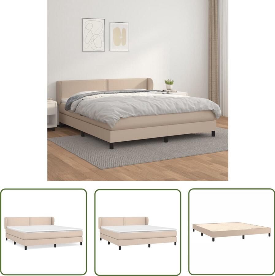 VidaXL Boxspring Kunstleer Cappuccino 180x200 cm Boxspringbed Slaapcomfort Kapstok Bruine Bank Lederlook Design Slaapkamer Tweepersoonsbed King Size Bed Bedroom Furniture