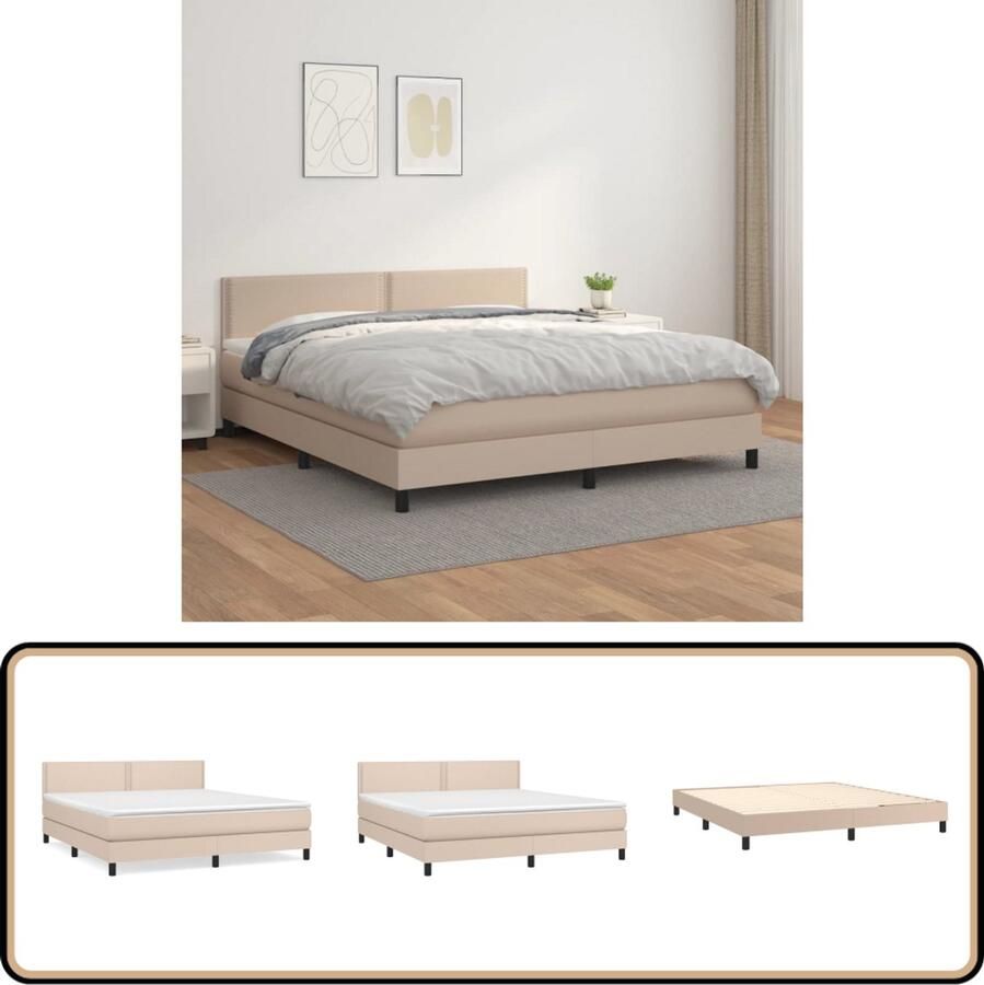 VidaXL Boxspring Kunstleer Cappuccino 180x200 cm Boxspringbed Slaapcomfort Kunstleder Pocketvering Hoofdbord