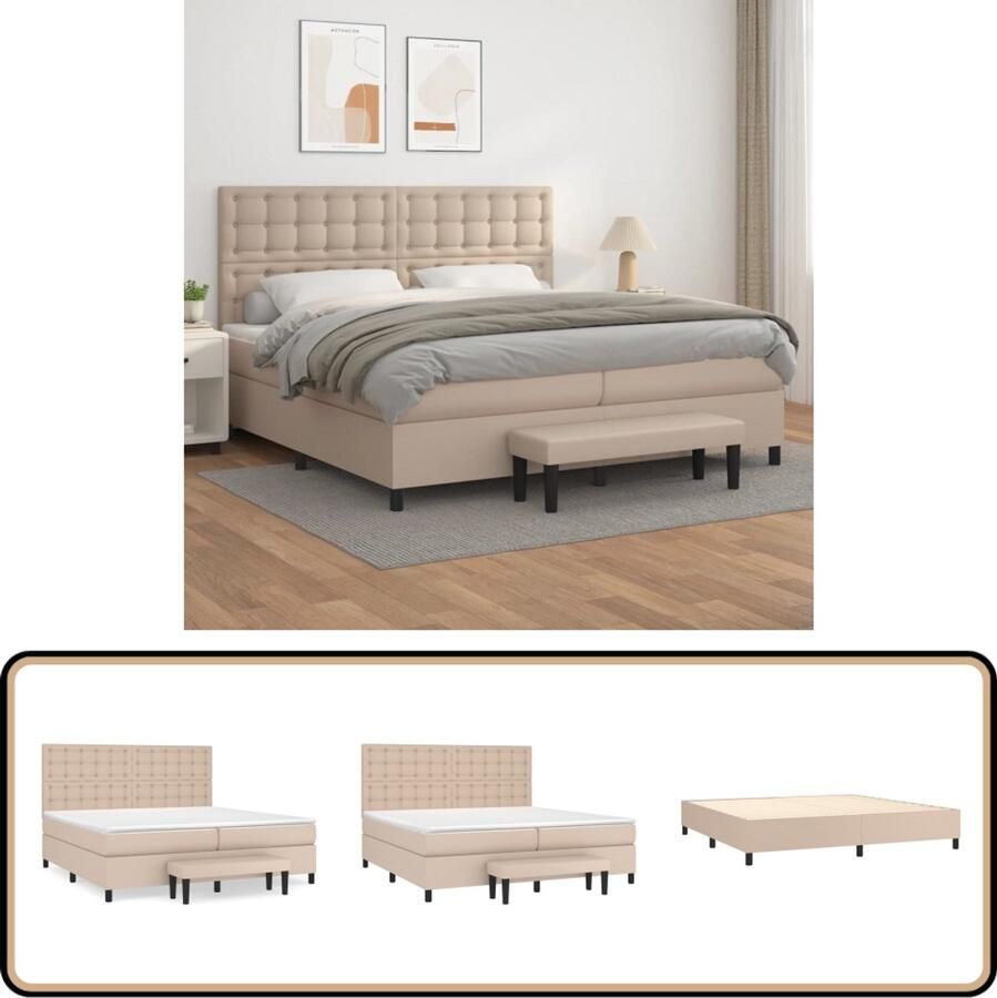 VidaXL Boxspring Kunstleer Cappuccino 200x200 cm Boxspring Bed Kunstleder Bed Bruine Bed Tweepersoons Bed Kapstok