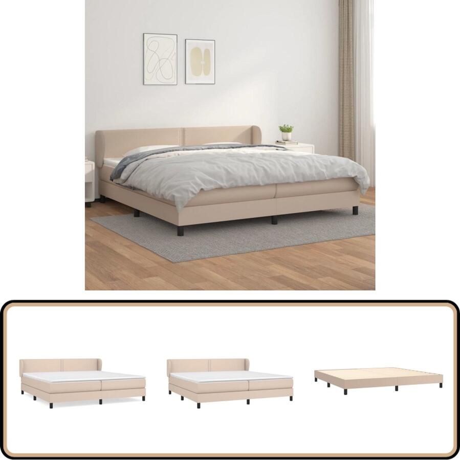 VidaXL Boxspring Kunstleer Cappuccino 200x200 cm Boxspring Bed Kunstleder Bed Pocketveer Matras Middenhard Matras Tweepersoons Bed