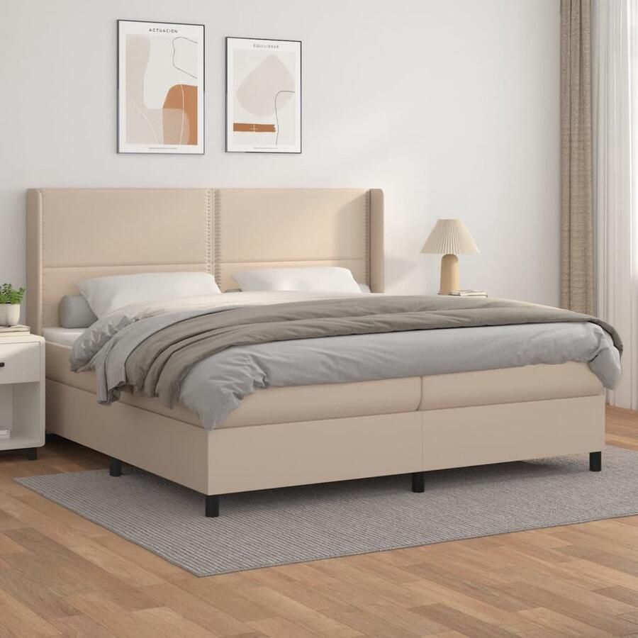 VidaXL Boxspring Kunstleer Cappuccino 200x200 cm Boxspring Bed Pocketveer Matras Lederlook Bruine Boxspring Tweepersoons Bed King Size Bed - Foto 2