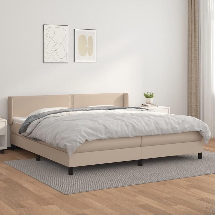 VidaXL Boxspring Kunstleer Cappuccino 200x200 cm Boxspring Bed Slaapcomfort Kapstok Bruine Bank Lederlook Tweepersoonsbed King Size Bed Bedroom Furniture - Foto 2