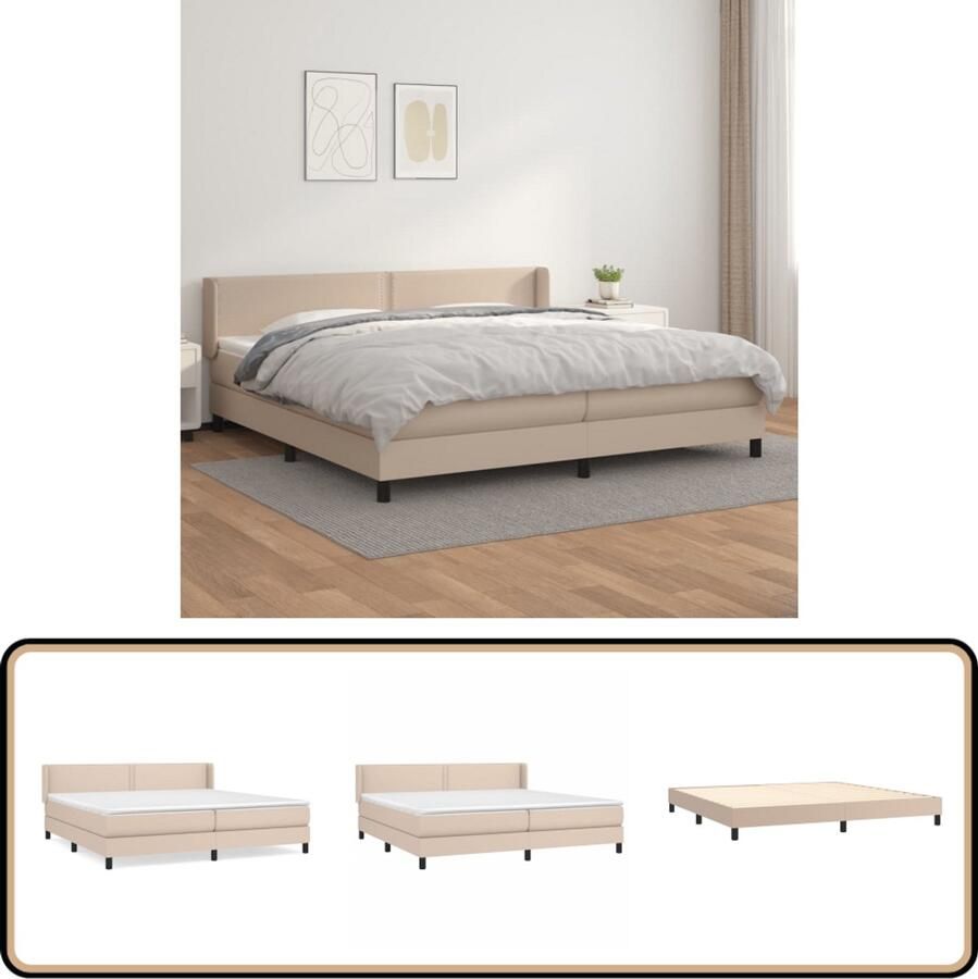 VidaXL Boxspring Kunstleer Cappuccino 200x200 cm Boxspring Bed Slaapcomfort Kapstok Bruine Bank Lederlook Tweepersoonsbed King Size Bed Bedroom Furniture