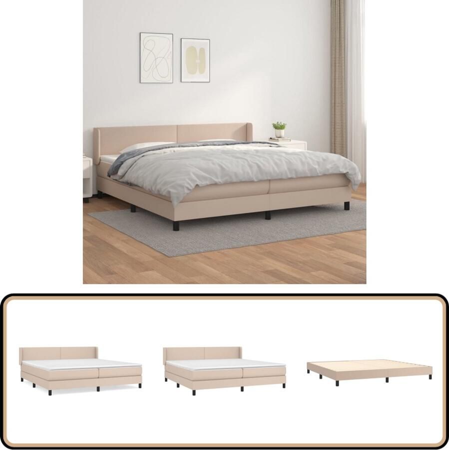 VidaXL Boxspring Kunstleer Cappuccino 200x200 cm Boxspringbed Boxspring Kapstok Bedroom Furniture Bruine Meubels Lederlook Adjustable Headboard Pocketveermatras Middenhard