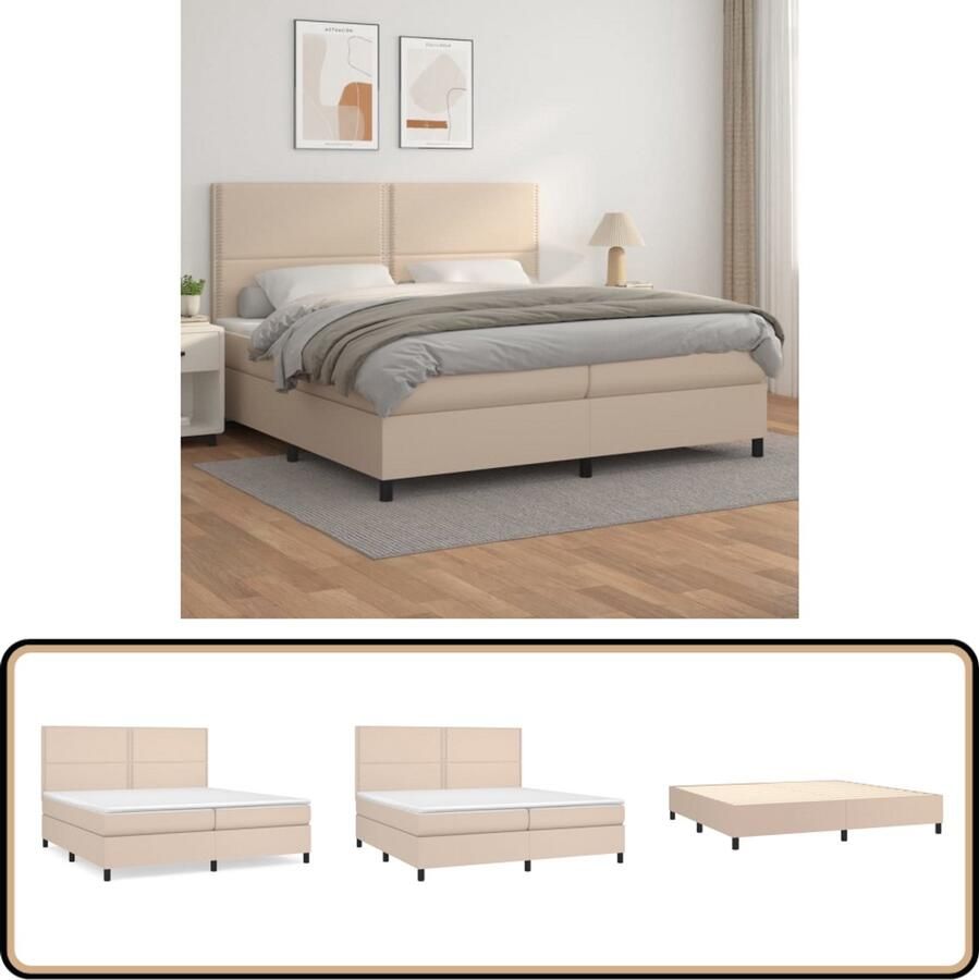 VidaXL Boxspring Kunstleer Cappuccino 200x200 cm Boxspringbed Boxsprings Slaapcomfort Kapstok Bedroom Furniture