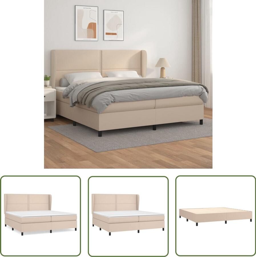 VidaXL Boxspring Kunstleer Cappuccino 200x200 cm Boxspringbed Boxsprings Slaapkamer Meubels Bed Frame Bruine Bed Lederlook Bed Kapstokken