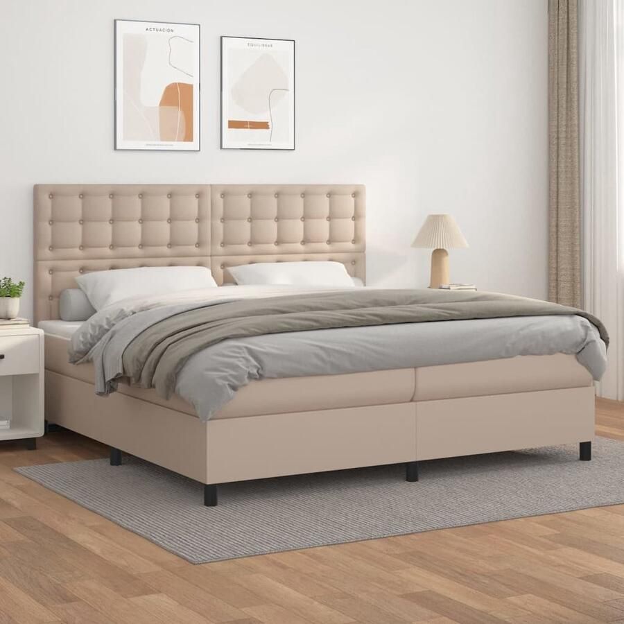 VidaXL Boxspring Kunstleer Cappuccino 200x200 cm Boxspringbed Kunstleder Bed Pocketveer Matras Hoofdbord Verstelbaar Bruine Bed Tweepersoons Bed Boxspring - Foto 2