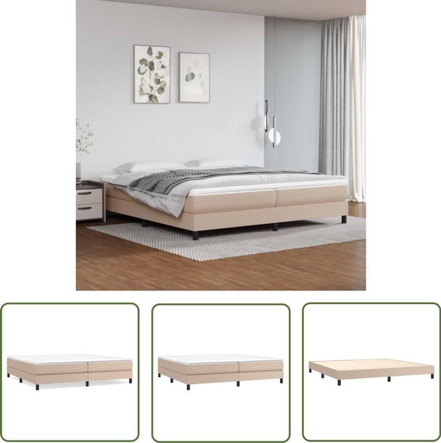 VidaXL Boxspring Kunstleer Cappuccino 200x200 cm Boxspringbed Kunstleder Bed Pocketveer Matras Middenhard Bruine Boxspring