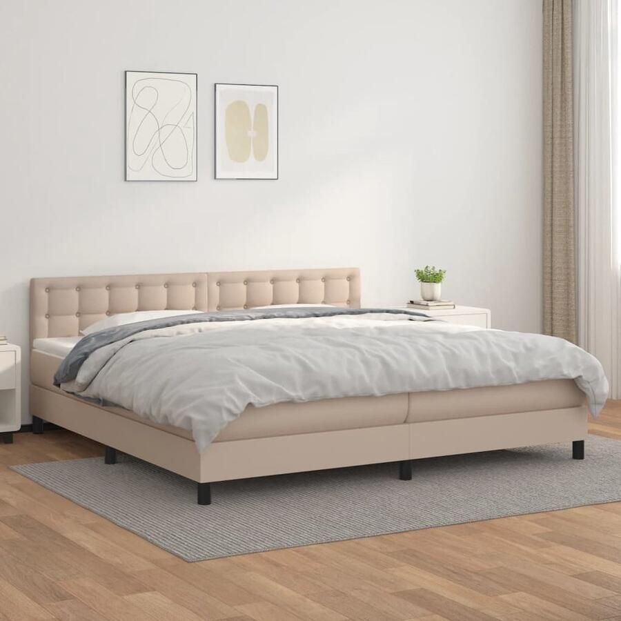 VidaXL Boxspring Kunstleer Cappuccino 200x200 cm Boxspringbed Slaapcomfort Kunstleder Pocketvering Hoofdboard Middelduur Bruin - Foto 2