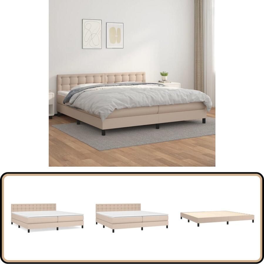 VidaXL Boxspring Kunstleer Cappuccino 200x200 cm Boxspringbed Slaapcomfort Kunstleder Pocketvering Hoofdboard Middelduur Bruin