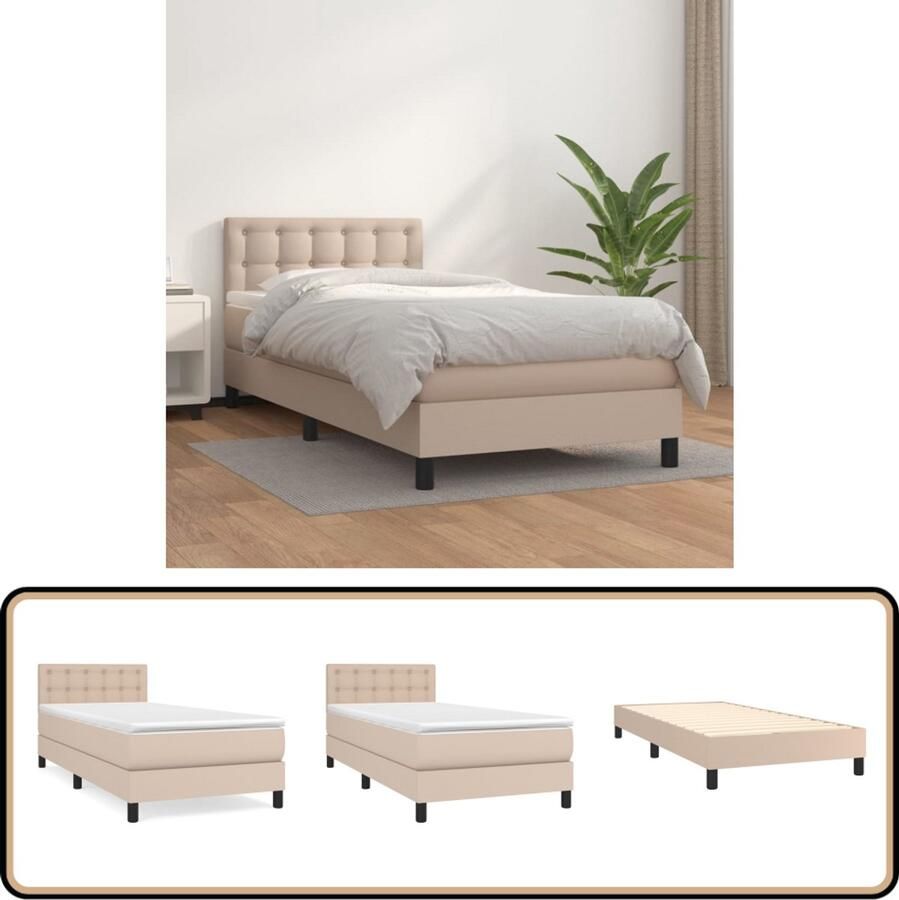 VidaXL Boxspring Kunstleer Cappuccino 80x200 cm Boxspringbed Kunstleder Bed Bruine Boxspring Tweepersoons Bed Pocketed Veren Matras
