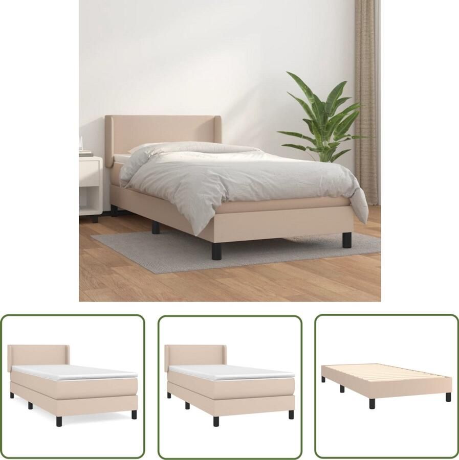 VidaXL Boxspring Kunstleer Cappuccino 90x190 cm Boxspring Bed Slaapcomfort Kunstleder Bed Pocketveer Matras Hoofdbord Bruin Bed