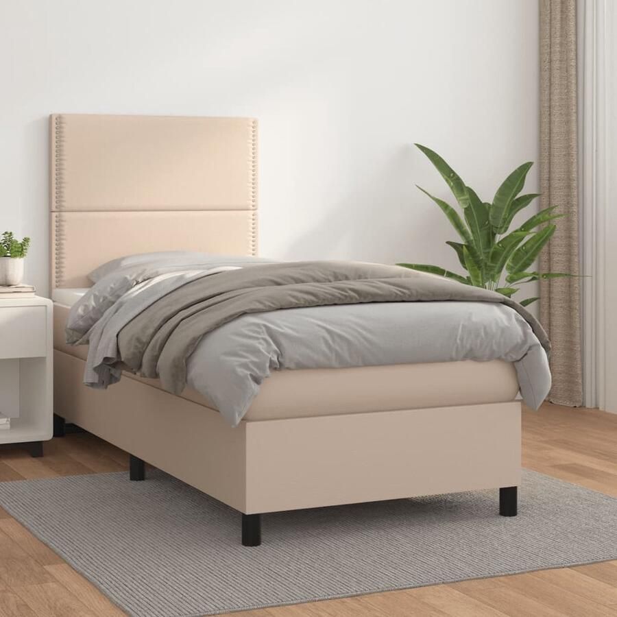 VidaXL Boxspring Kunstleer Cappuccino 90x190 cm Boxspringbed Kunstleder Bed Bruine Boxspring Tweepersoons Bed Kapstok Slaapkamer Meubels Pocketed Spring Mattress - Foto 2