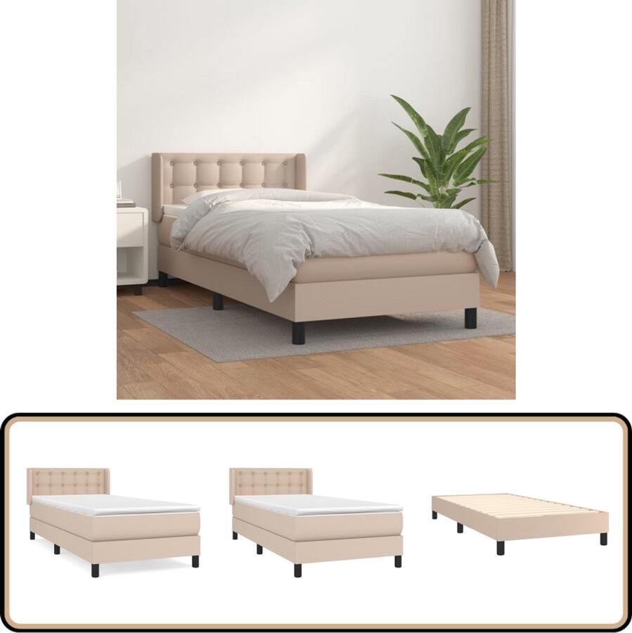 VidaXL Boxspring Kunstleer Cappuccino 90x190 cm Boxspringbed Kunstleder Bed Bruine Boxspring Tweepersoons Bed Kapstokje