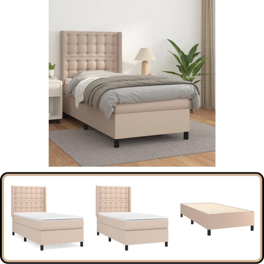 VidaXL Boxspring Kunstleer Cappuccino 90x190 cm Boxspringbed Kunstleder Bed Slaapcomfort Pocketveer Matras Hoofdbord