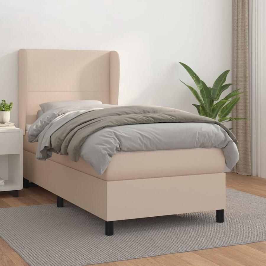 VidaXL Boxspring Kunstleer Cappuccino 100x200 cm Boxspringbed Boxspring Slaapkamer Meubels Kapstok Bruine Bank Lederlook Kunstleder Tweepersoonsbed King Size Bed - Foto 2